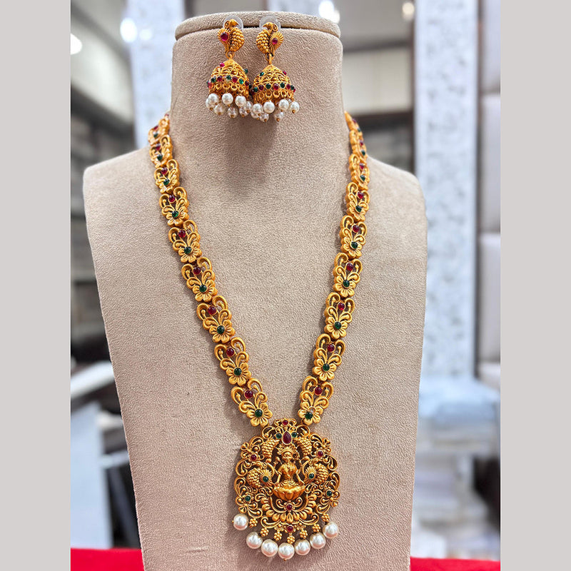 Jewel Addiction Gold Plated Pota Stone Temple Long Necklace Set