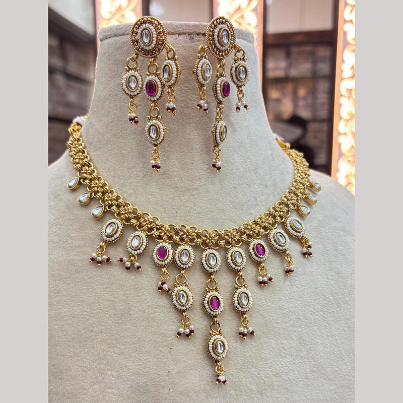 Jewel Addiction Gold Plated Pota Stone And Pearls Necklace Set