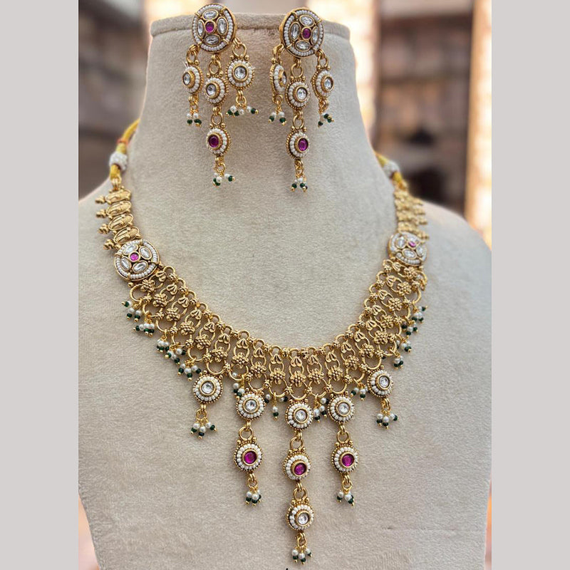 Jewel Addiction Gold Plated Pota Stone And Pearls Necklace Set