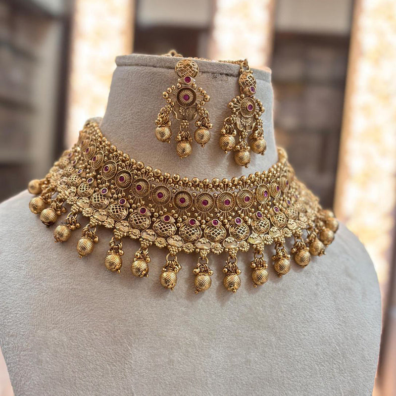 Jewel Addiction Gold Plated Pota Stone And Pearls Choker Necklace Set