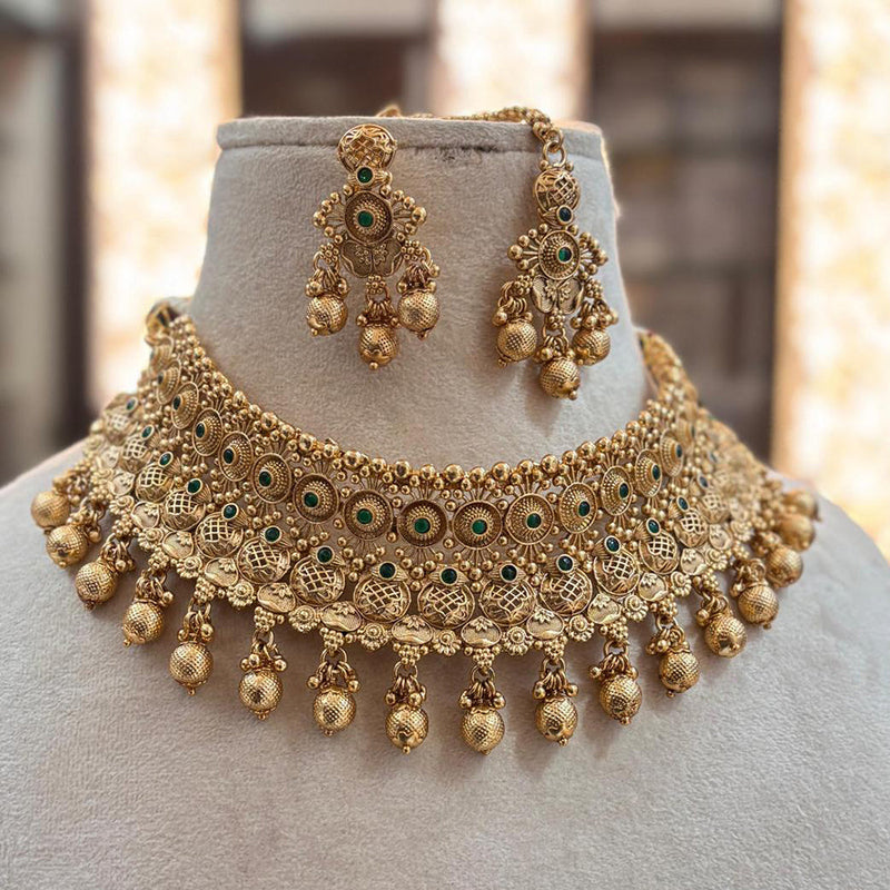 Jewel Addiction Gold Plated Pota Stone And Pearls Choker Necklace Set