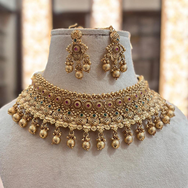 Jewel Addiction Gold Plated Pota Stone And Pearls Choker Necklace Set