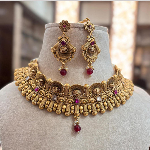 Jewel Addiction Gold Plated Pota Stone And Pearls Choker Necklace Set