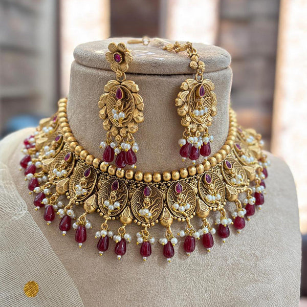 Jewel Addiction Gold Plated Pota Stone And Pearls Choker Necklace Set