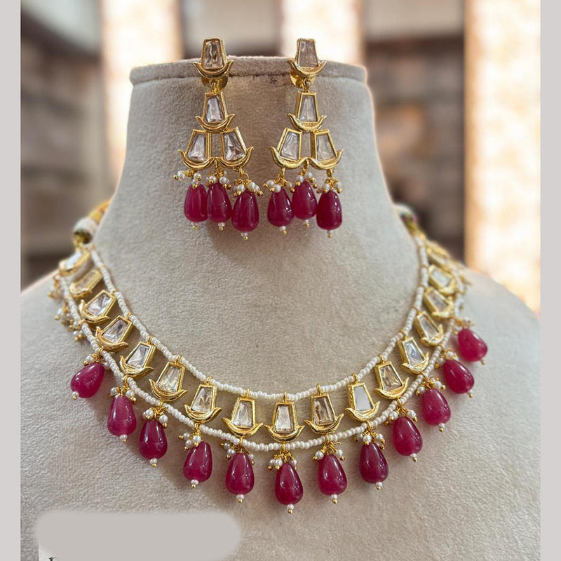 Jewel Addiction Copper Gold Plated Polki Kundan Stone Beads Necklace Set