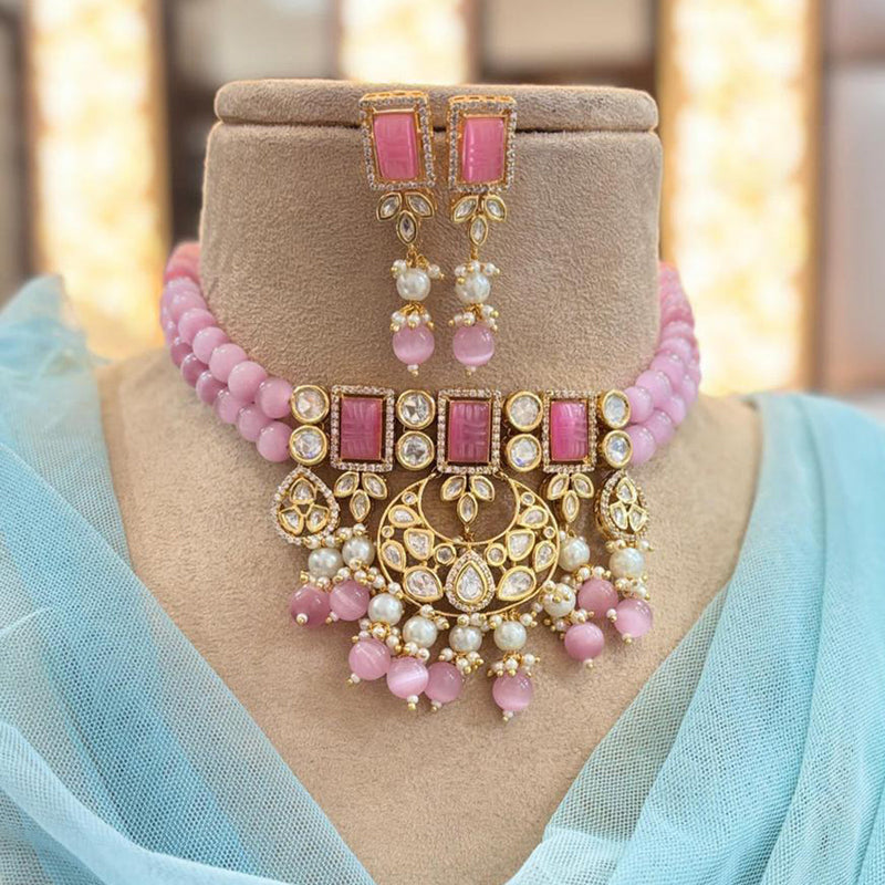 Jewel Addiction Copper Gold Plated Polki Kundan Stone Beads Choker Necklace Set