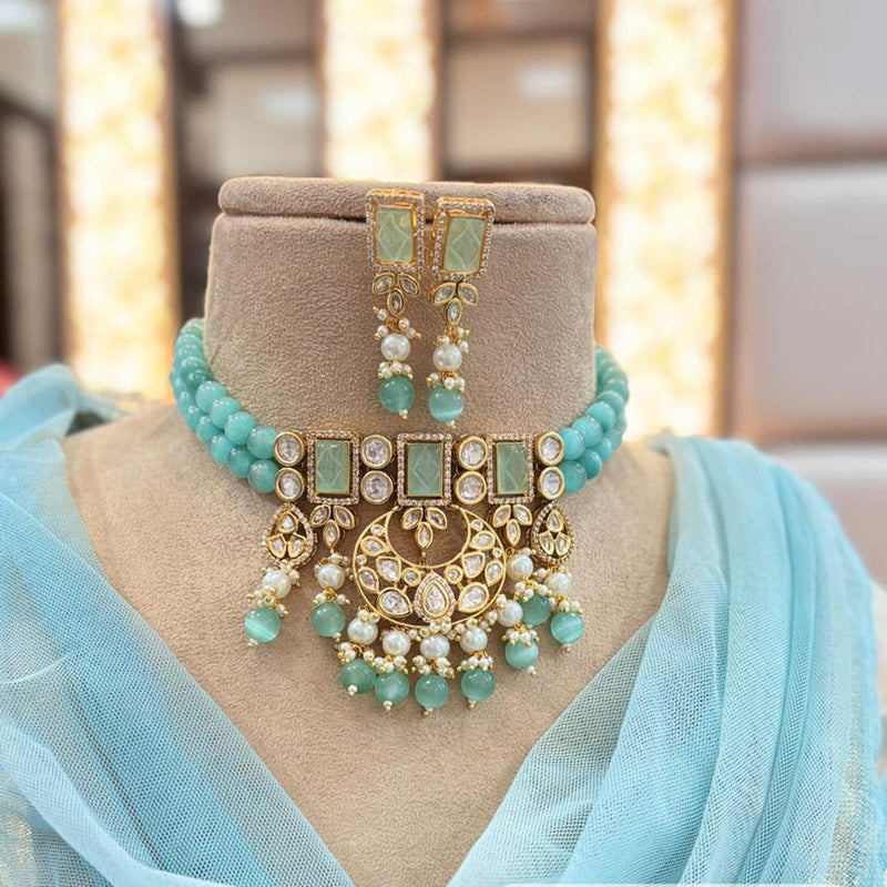 Jewel Addiction Copper Gold Plated Polki Kundan Stone Beads Choker Necklace Set