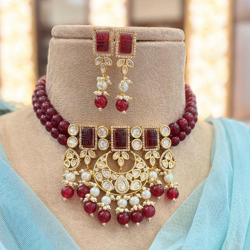 Jewel Addiction Copper Gold Plated Polki Kundan Stone Beads Choker Necklace Set