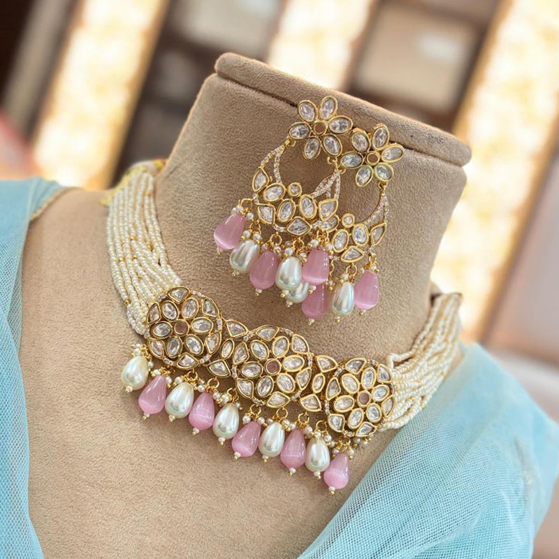 Jewel Addiction Copper Gold Plated Polki Kundan Stone Beads Choker Necklace Set