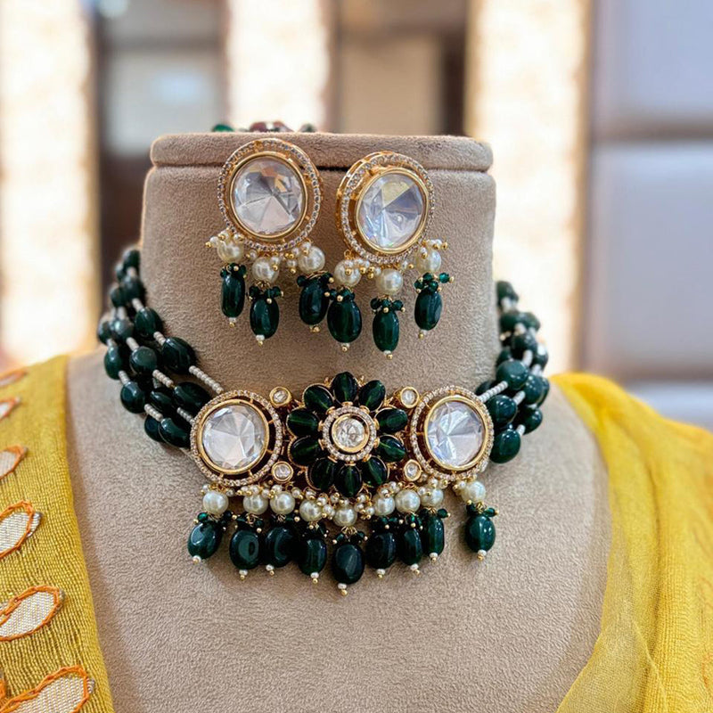 Jewel Addiction Copper Gold Plated Polki Kundan Stone Beads Choker Necklace Set