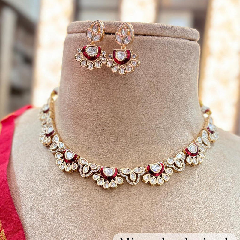 Jewel Addiction Gold Plated Polki Kundan Stone Meenakari Necklace Set