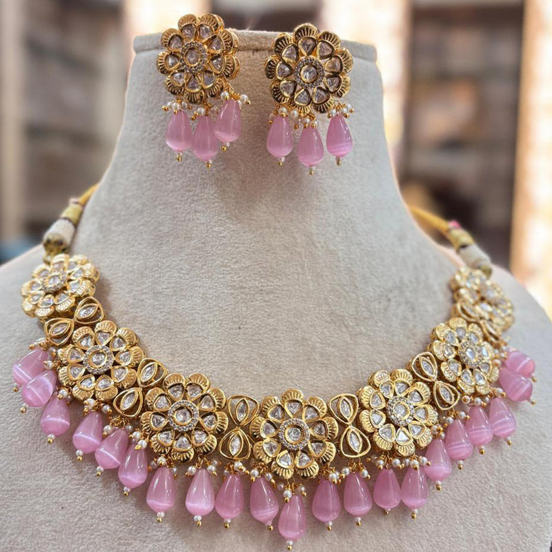 Jewel Addiction Copper Gold Plated Polki Kundan Stone Beads Necklace Set