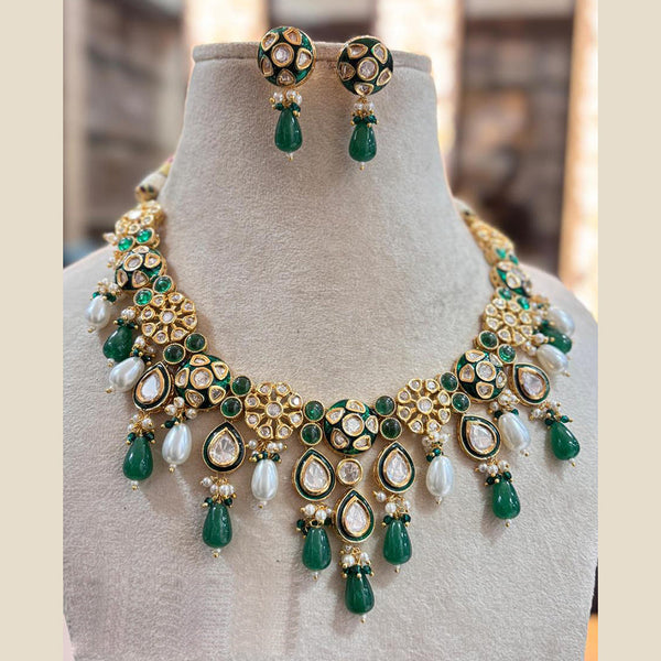 Jewel Addiction Copper Gold Plated Polki Kundan Stone Beads Necklace Set