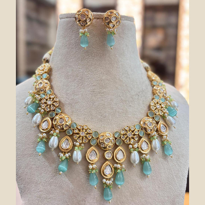 Jewel Addiction Copper Gold Plated Polki Kundan Stone Beads Necklace Set