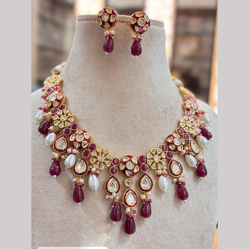 Jewel Addiction Copper Gold Plated Polki Kundan Stone Beads Necklace Set