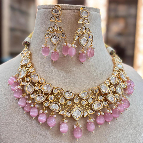 Jewel Addiction Copper Gold Plated Polki Kundan Stone Beads Necklace Set