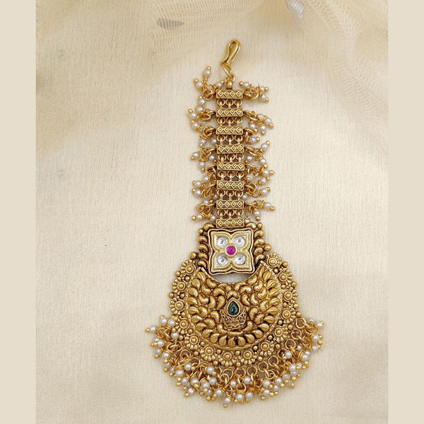 Jewel Addiction Gold Plated Pota Stone And Beads Maangtikka