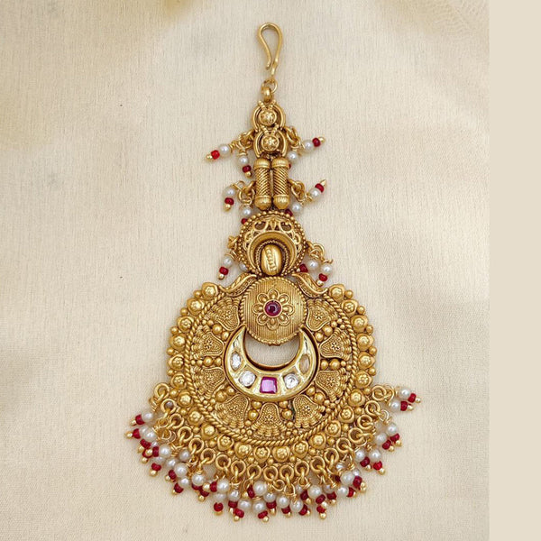 Jewel Addiction Gold Plated Pota Stone And Beads Maangtikka