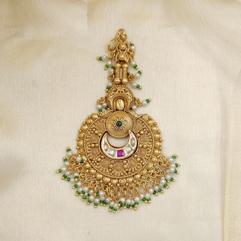 Jewel Addiction Gold Plated Pota Stone And Beads Maangtikka