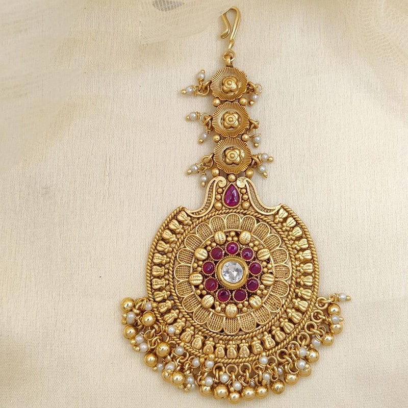 Jewel Addiction Gold Plated Pota Stone And Beads Maangtikka