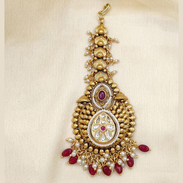 Jewel Addiction Gold Plated Pota Stone And Beads Maangtikka