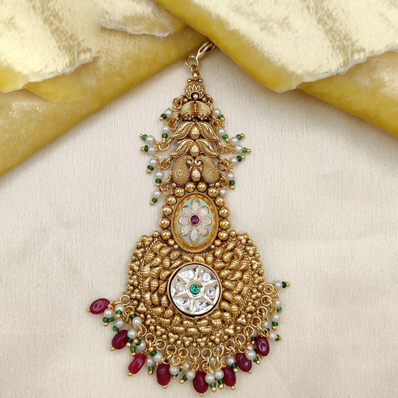 Jewel Addiction Gold Plated Pota Stone And Beads Maangtikka