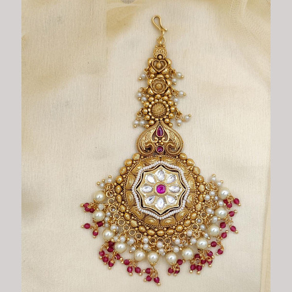 Jewel Addiction Gold Plated Pota Stone And Beads Maangtikka