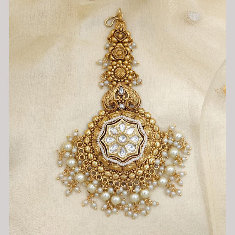 Jewel Addiction Gold Plated Pota Stone And Beads Maangtikka