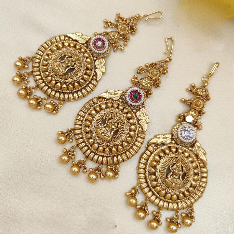 Jewel Addiction Gold Plated Pota Stone And Beads Maangtikka