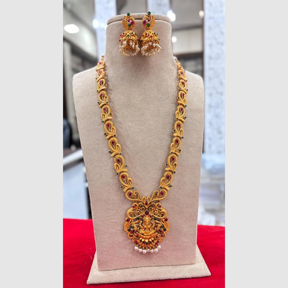 Jewel Addiction Gold Plated Pota Stone And Pearls Temple Long Necklace Set