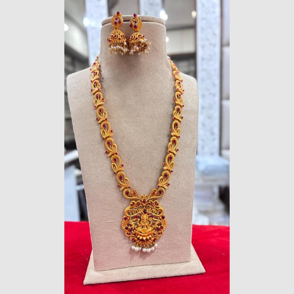 Jewel Addiction Gold Plated Pota Stone And Pearls Temple Long Necklace Set