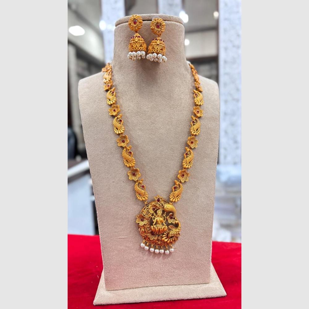 Jewel Addiction Gold Plated Pota Stone And Pearls Temple Long Necklace Set