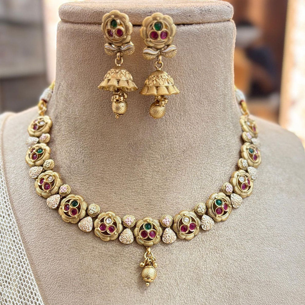 Jewel Addiction Gold Plated Pota Stone And Meenakari Necklace Set