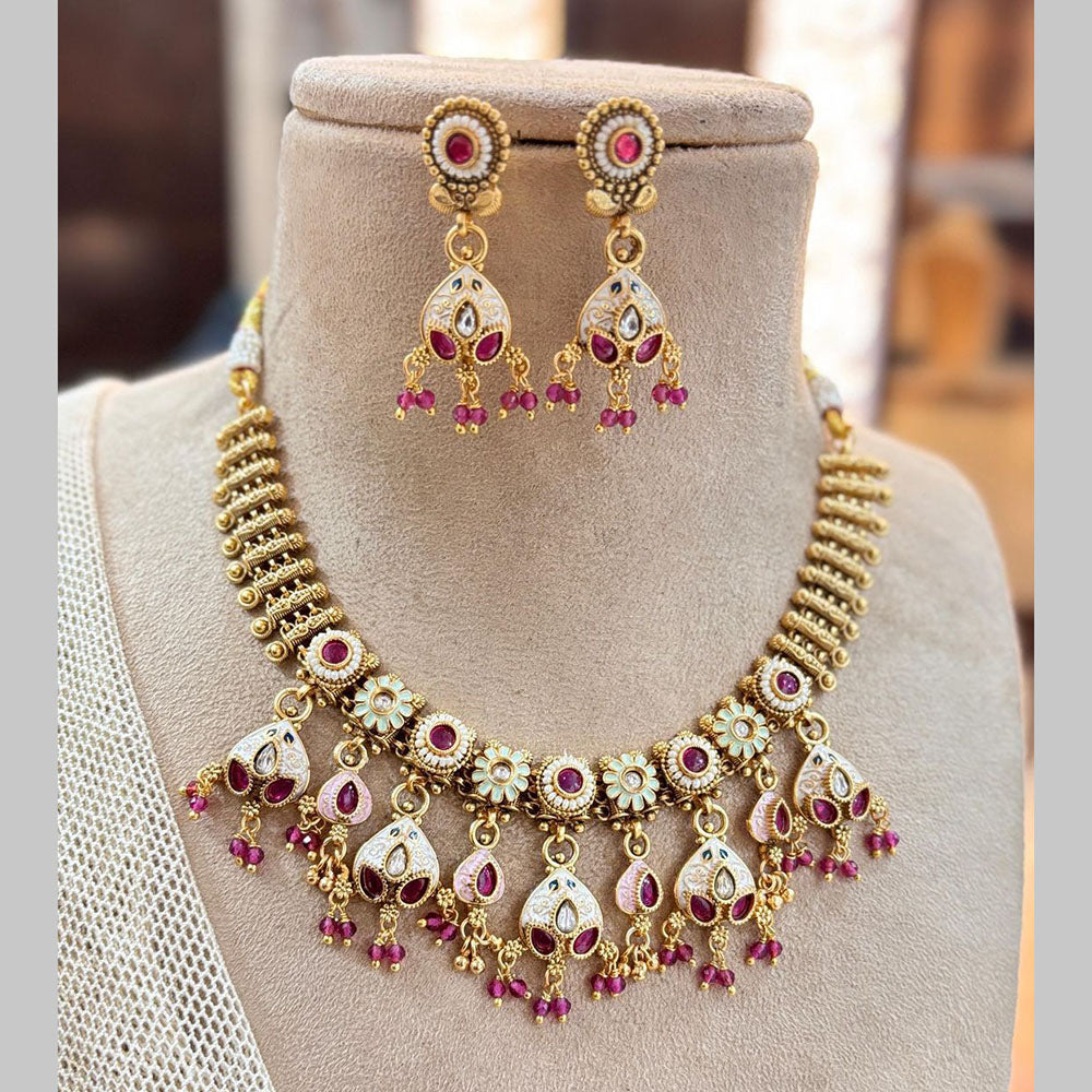 Jewel Addiction Gold Plated Pota Stone And Pearls Meenakari Necklace Set