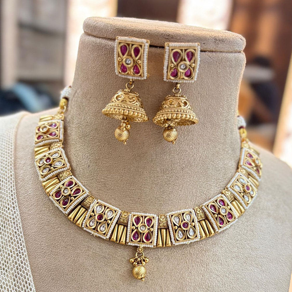 Jewel Addiction Gold Plated Pota Stone Necklace Set