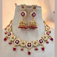 Jewel Addiction Gold Plated Pota Stone And Pearls Meenakari Necklace Set