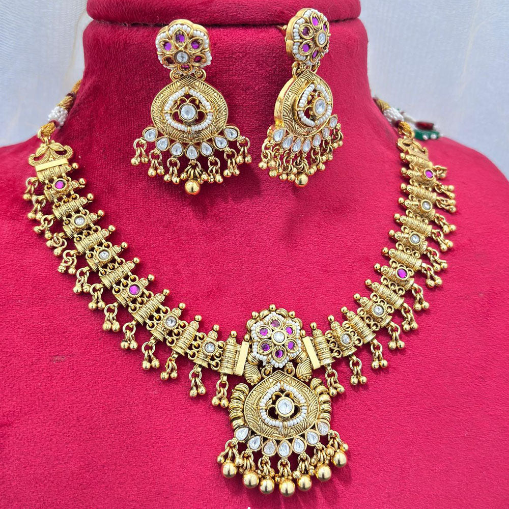 Jewel Addiction Gold Plated Pota Stone And Pearls Necklace Set