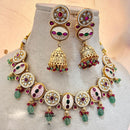 Jewel Addiction Gold Plated Pota Stone And Pearls Meenakari Necklace Set