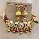 Jewel Addiction Gold Plated Pota Stone And Pearls Meenakari Choker Necklace Set