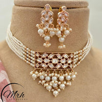 Jewel Addiction Gold Plated Polki Kundan Stone And Pearls Choker Necklace Set