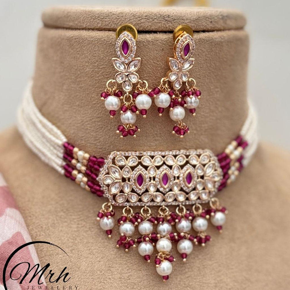 Jewel Addiction Gold Plated Polki Kundan Stone And Pearls Choker Necklace Set