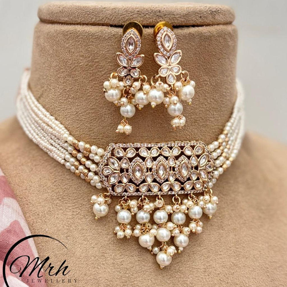 Jewel Addiction Gold Plated Polki Kundan Stone And Pearls Choker Necklace Set