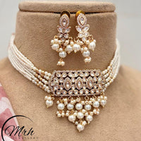 Jewel Addiction Gold Plated Polki Kundan Stone And Pearls Choker Necklace Set