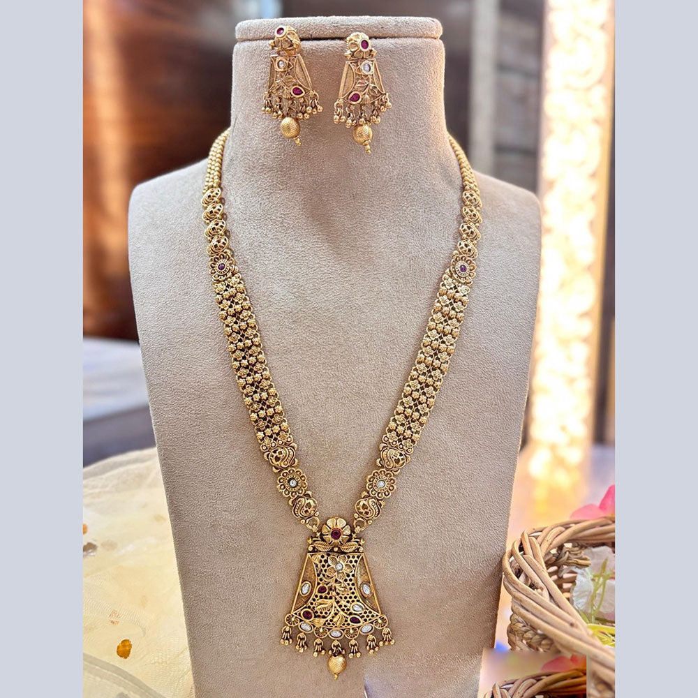 Jewel Addiction Gold Plated Pota Stone And Pearls Long Necklace Set