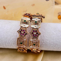 Jewel Addiction Gold Plated Pota Stone Pearls Meenakari Openable Bangles Set