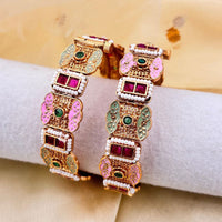 Jewel Addiction Gold Plated Pota Stone Pearls Meenakari Openable Bangles Set