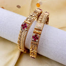 Jewel Addiction Gold Plated Pota Stone Pearls Meenakari Openable Bangles Set