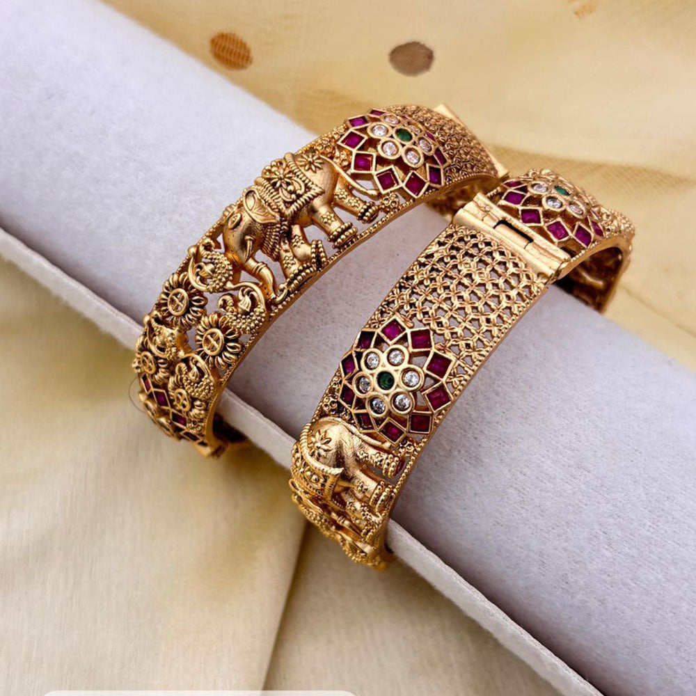 Jewel Addiction Gold Plated Pota Stone Pearls Openable Bangles Set