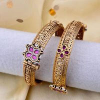 Jewel Addiction Gold Plated Pota Stone Pearls Openable Bangles Set