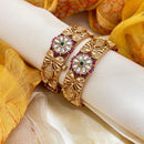 Jewel Addiction Gold Plated Pota Stone Pearls Openable Bangles Set